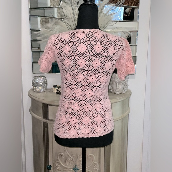 Pink Handmade crochet top 100% satin cotton , size S - Picture 5 of 6